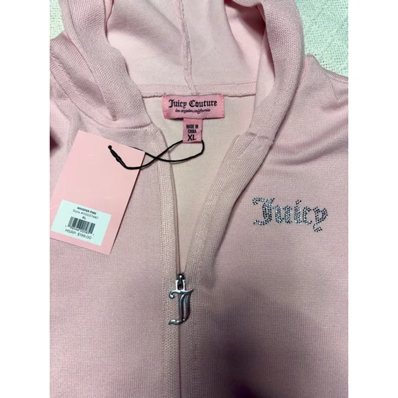 NWT Juicy Couture "Whisper" Baby Pink Bling Rhinstone Logo Knit Tracksuit Sz XL - Picture 2 of 10